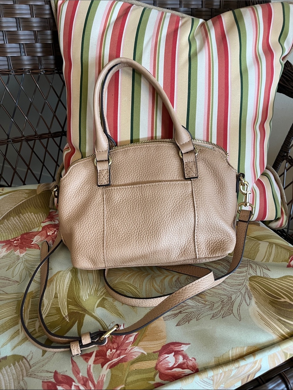 American Leather Company Satchel Crossbody Bag - Beige - Picture 2 of 7